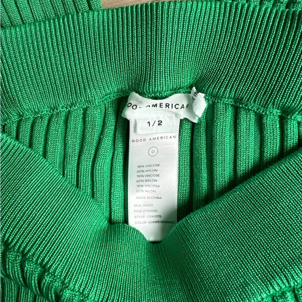Good American Knit Ribbed Flare Summer Green Pants Size 1/2 (XS/S) - Picture 6 of 6